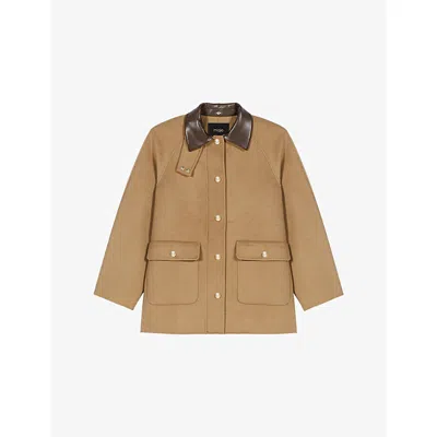 Maje Womens Beige Removable Hood Wool-blend Coat In Brown