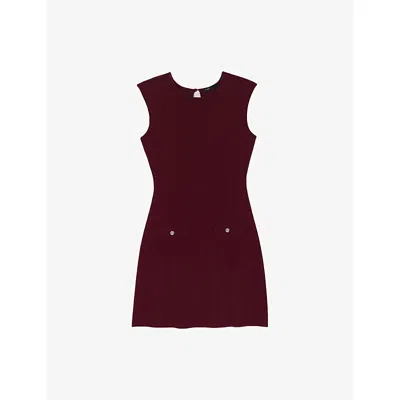 Maje Womens Burgundy Removable Jumper Ribbed Wool-blend Knitted Dress