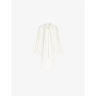 Maje Womens White Rhinestone And Pearl-embellished Oversized Cotton Shirt
