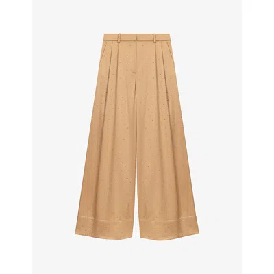 Maje Womens  Rhinestone Wide-leg Stretch-satin Trousers In Gold