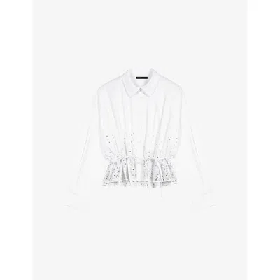 Maje Womens White Rhinestone-embellished Cotton Shirt