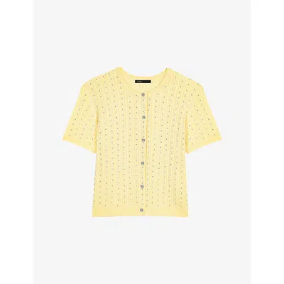 Maje Womens Yellow Rhinestone-embellished Knitted Cotton Cardigan