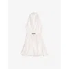 Maje Womens White Ring-embellished Halter-neck Embroidered Cotton Mini Dress In White