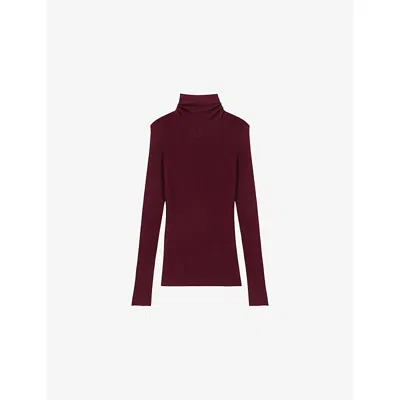 Maje Womens Burgundy Roll-neck Long-sleeve Wool And Silk-blend Jumper