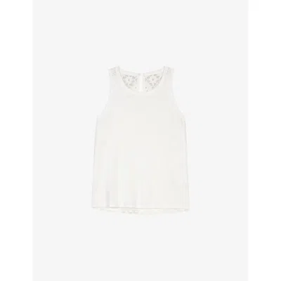Maje Womens  Round-neck Crochet-back Cotton Vest