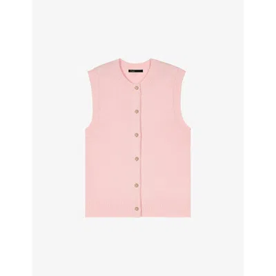 Maje Womens Round-neck Embellished-button Wool-blend Vest Roses