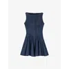 Maje Womens Navy Round-neck Flared-skirt Stretch-denim Mini Dress In Blue