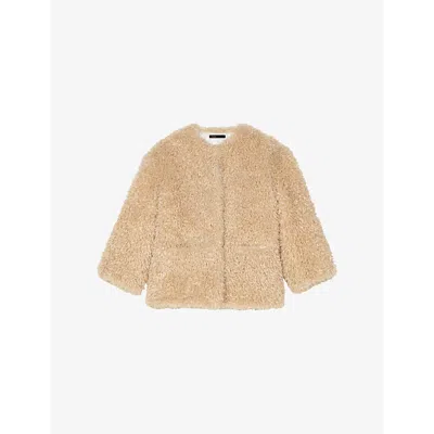 Maje Womens Round-neck Relaxed-fit Faux-fur Coat Naturels