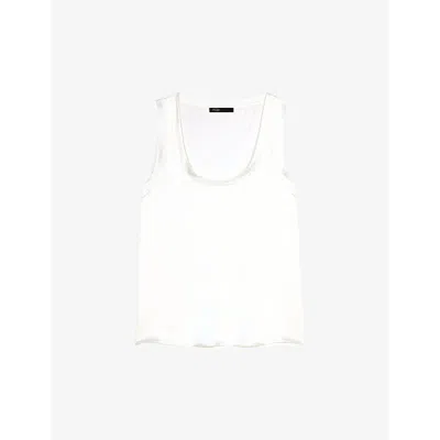 Maje Womens Blanc Round-neck Relaxed-fit Stretch-silk Top