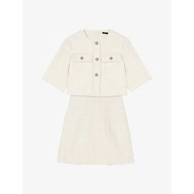 Maje Womens Round-neck Short-sleeve Tweed Mini Dress Blanc