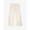 Maje Womens Blanc Scalloped-trim Mid-rise Embroidered Stretch-cotton Trousers In Blanc