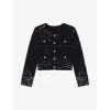 Maje Womens  Sequin-embellished Button-down Stretch-woven Cardigan In Noir / Gris