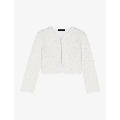 Maje Womens Sequin-embellished Cropped Cotton-blend Cardigan Blanc