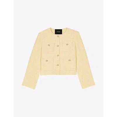 MAJE WOMENS JAUNES / ORANGES SHORT METALLIC-TWEED COTTON-BLEND JACKET