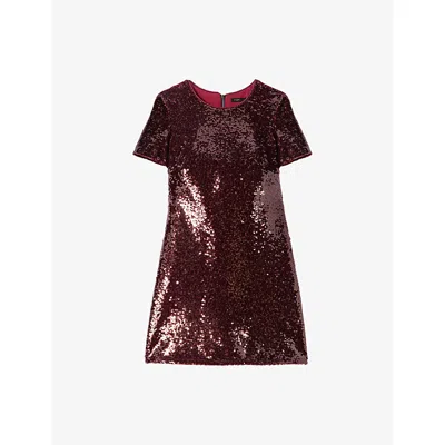 Maje Womens Burgundy Short-sleeved Sequin-embellished Mini Dress