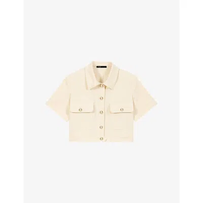 Maje Short Sleeve Cropped Jacket In Neutral