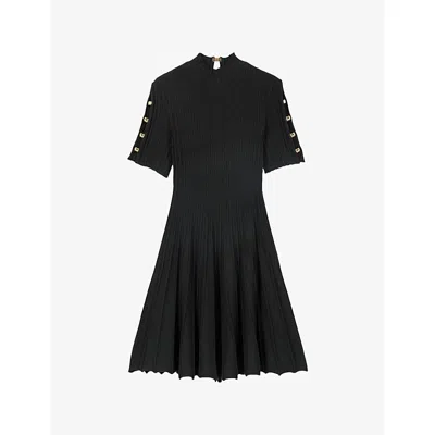 Maje Womens  Short-sleeved Ribbed Knitted Mini Dress In Black