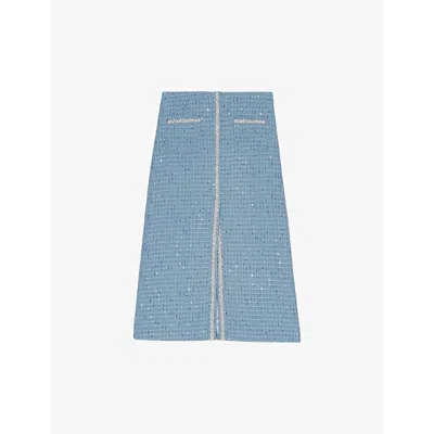 Maje Womens Bleus Side-pocket Tweed Woven Midi Skirt