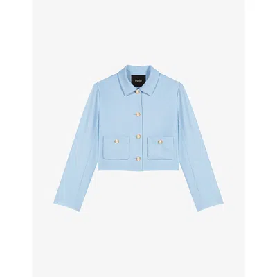 Maje Womens Blue Sky Single-breasted Side-pocket Woven Jacket
