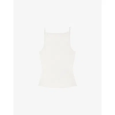 Maje Womens White Square-neck Ribbed Cotton-blend Top