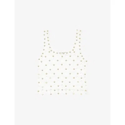 Maje Womens White Square-neck Sequin-embellished Crochet Top