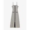 Maje Womens Stripe-pattern Ribbed-knit Cotton-blend Maxi Dress Bleus