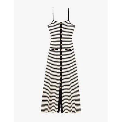 Maje Womens Stripe-pattern Ribbed-knit Cotton-blend Maxi Dress Bleus
