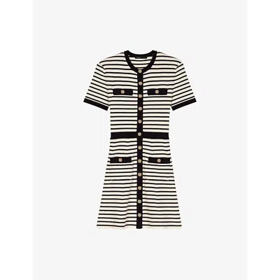 Maje Womens Stripe-pattern Short-sleeve Cotton-blend Mini Dress Bleus