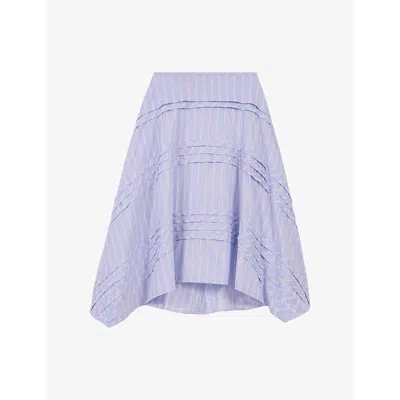 MAJE WOMENS TRICOLORE STRIPED ASYMMETRIC-HEM STRETCH COTTON-BLEND MIDI SKIRT