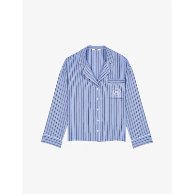 Maje Womens  Striped Brand-embroidered Woven Shirt In Blue