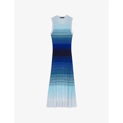 Maje Womens Blue Striped Ombré Knitted Maxi Dress