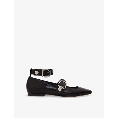 MAJE WOMENS NOIR / GRIS STUDDED SQUARE-TOE LEATHER MARY JANE PUMPS EUR 36 / 3 UK