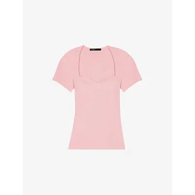 Maje Womens Sweetheart-neck Short-sleeve Stretch-knit Jumper Roses