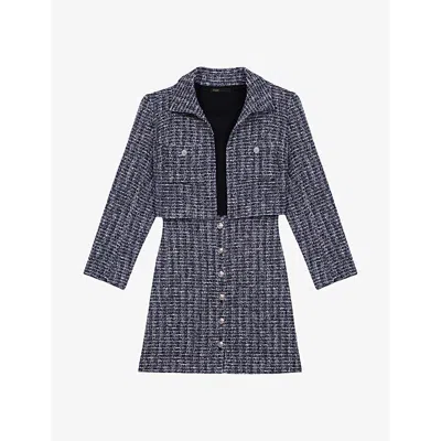 Maje Womens Bicolore Tweed-effect Button-embellished Woven Two-piece Dress Set In Black / White