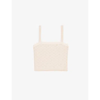 Maje Womens Blanc Tweed-pattern Cropped Knitted Top