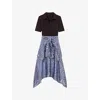 Maje Womens Two-in-one Cotton-blend And Satin Midi Dress Bleus In Bleus