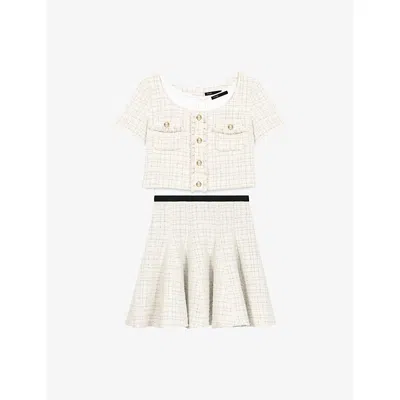 Maje Womens Ecru Two-in-one Scoop-neck Tweed Mini Dress In Neutral