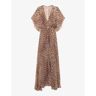 Maje Leopard-print Maxi Dress In Marron/brown