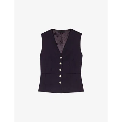 Maje Womens V-neck Sleeveless Stretch-woven Waistcoat Bleus