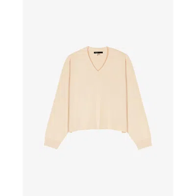 Maje Womens V-neck Wool-blend Jumper Naturels In Beige