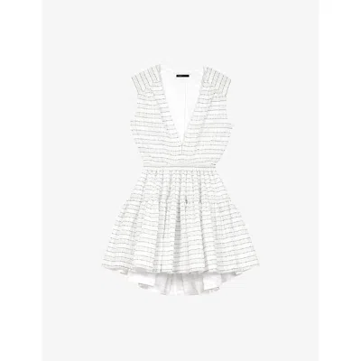 Maje Womens White V-neck Flared Woven Mini Dress