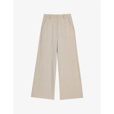 Maje Womens Beige Wide-leg High-rise Stretch-woven Trousers In Gray