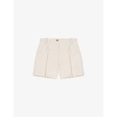 Maje Womens Blanc Wide-leg High-rise Tweed Shorts