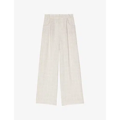 Maje Womens Wide-leg Mid-rise Tweed Woven Trousers Blanc