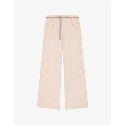 Maje Womens  Wide-leg Cord-belt Tweed Trousers In Pink