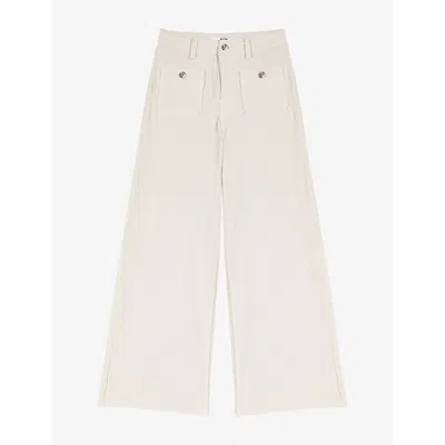 Maje Womens  Wide-leg High-rise Corduroy Trousers In Ecru