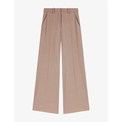 Maje Womens  Wide-leg High-rise Wool-blend Trousers In Beige