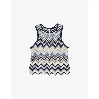 Maje Womens Zigzag-pattern Sleeveless Knitted Top Bleus