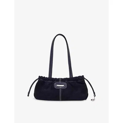 Maje Womens Milpli Suede Shoulder Bag Marine Blue