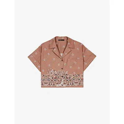 Maje Womens  Bandana-pattern Short-sleeved Cotton Shirt In Marron/brown